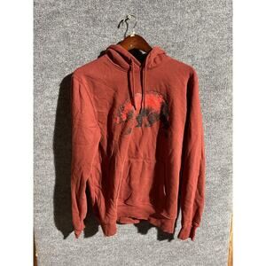 The North Face Hoodie Sweatshirt Mens Medium Red Bear Graphic Pullover Fleece